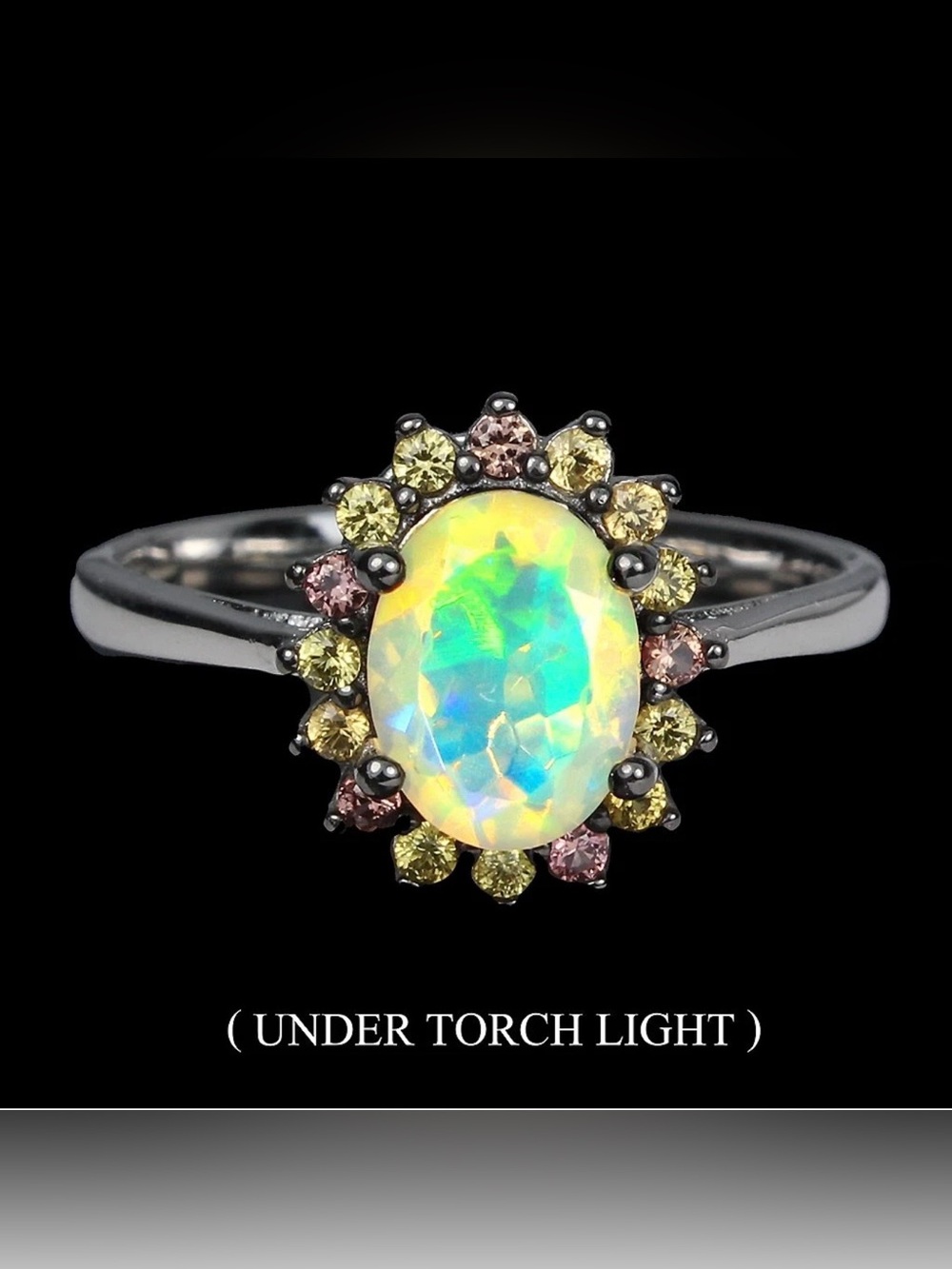 Enchanting Fire Opal Diamond Cut Sapphire halo 925 Sterling Silver Ring Sz 7 - Picture 1 of 13